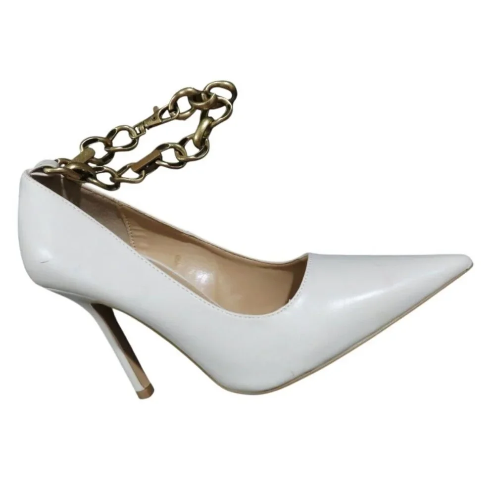Express Cream Patent Leather Removable Chain Embellished Ankle Strap pumps sz 7